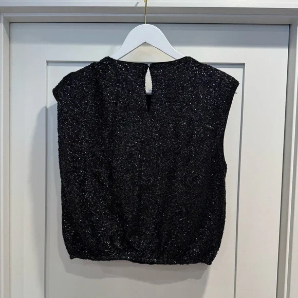 Endless Rose Sequin Shoulder Pad Top Black Women's S NWT - Picture 5 of 7